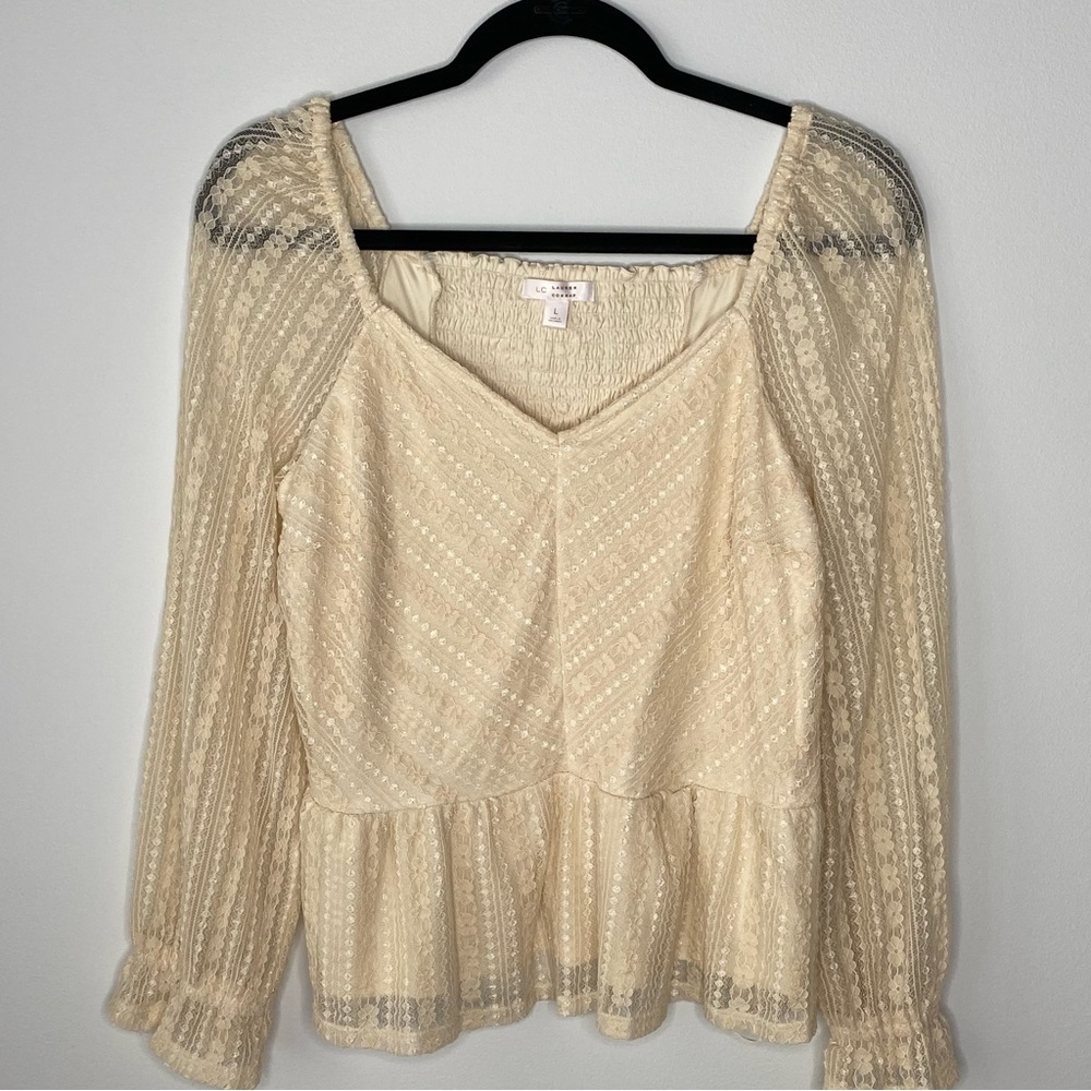 Lauren Conrad neutral beige long-sleeved blouse size Large